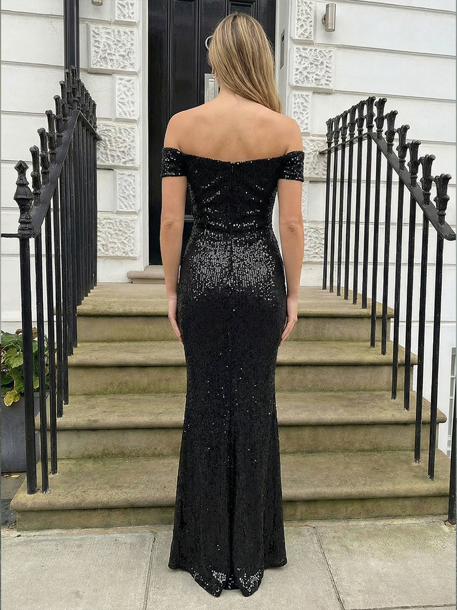 Sequin Prom Dresses Off Shoulder Evening Party Gowns