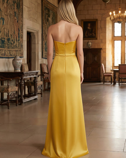 Strapless Satin Ruched Bodice Prom Dresses with Cascading Ruffle for Formal Evening Gowns