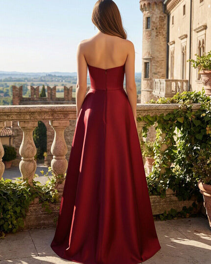 Strapless Sweetheart Ruched Bodice Prom Dresses Maxi Satin Ball Gowns