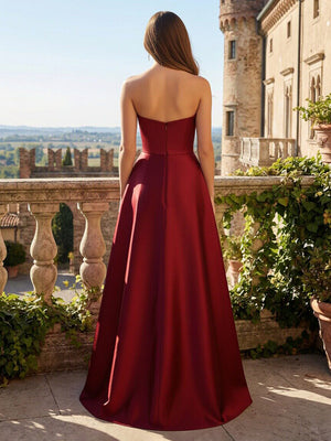 Strapless Sweetheart Ruched Bodice Prom Dresses Maxi Satin Ball Gowns