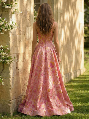 A-Line/Princess Floral Jacquard Sweetheart Evening Dresses Corset Maxi Ball Gowns with High Slit