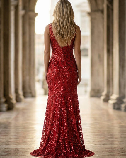 Spaghetti Straps Sequin Prom Dresses Maxi Evening Gowns