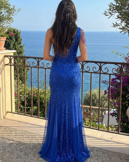 One Shoulder Sequin Prom Dresses Maxi Evening Gowns