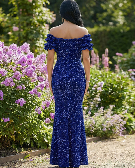 Off Shoulder Sequin Prom Dresses Maxi Evening Gowns