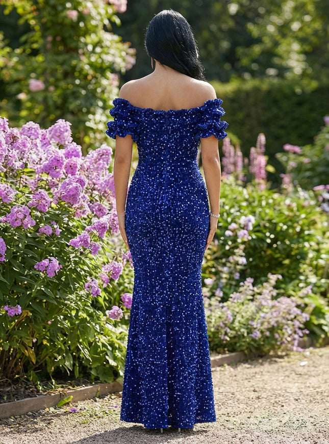 Off Shoulder Sequin Prom Dresses Maxi Evening Gowns