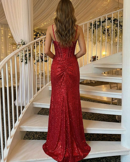 Spaghetti Straps Rhinestones Prom Dresses Maxi Evening Gowns