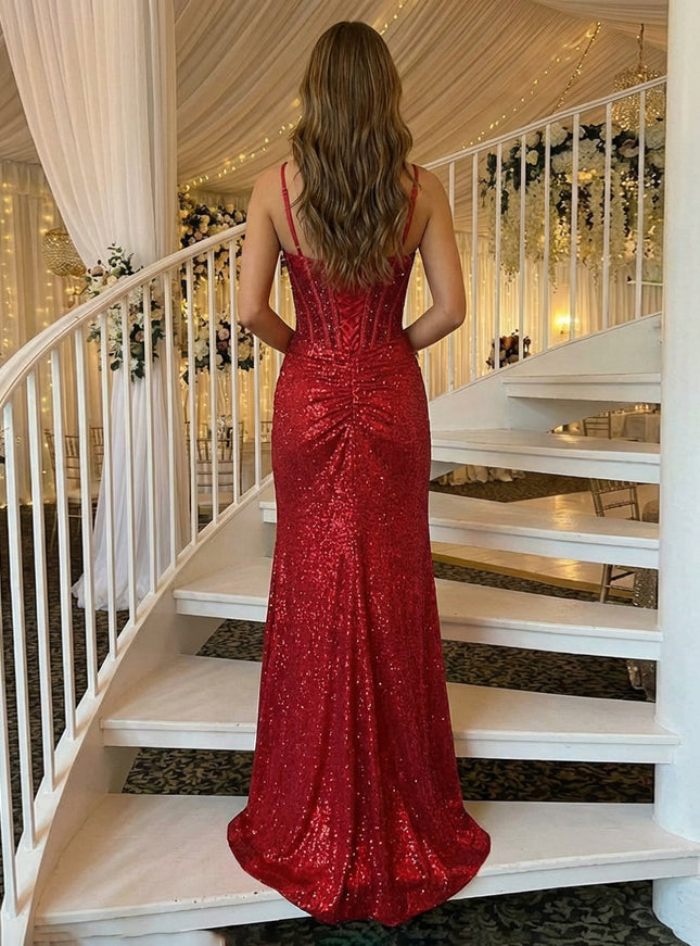 Spaghetti Straps Rhinestones Prom Dresses Maxi Evening Gowns