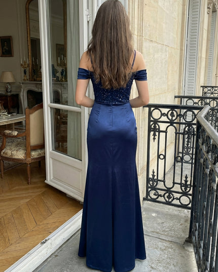 Spaghetti Straps Satin Prom Dresses Maxi Evening Gowns