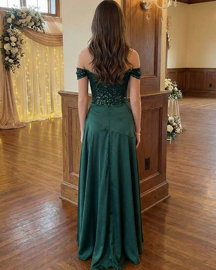 Off Shoulder Satin Prom Dresses Pleated Maxi Evening Gowns