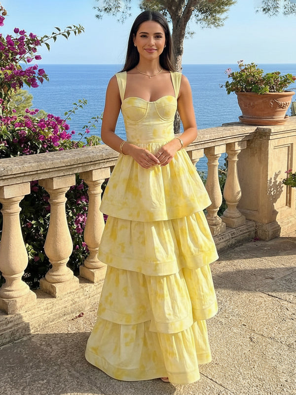 Wide Straps Layered Prom Dresses Pleated Maxi Evening Gowns
