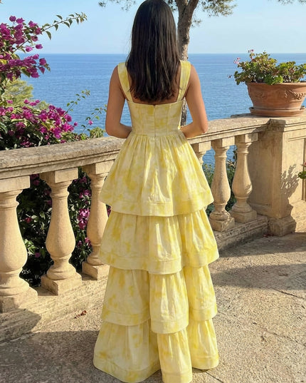 Wide Straps Layered Prom Dresses Pleated Maxi Evening Gowns