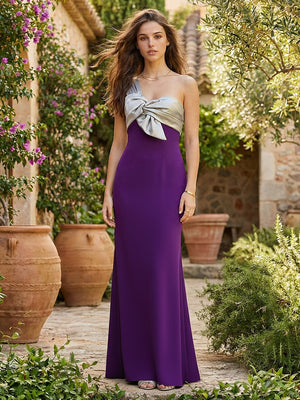 One Shoulder Satin Prom Dresses Pleated Evening Gowns