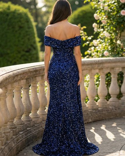 Off Shoulder Sequin Prom Dresses Mermaid Evening Gowns