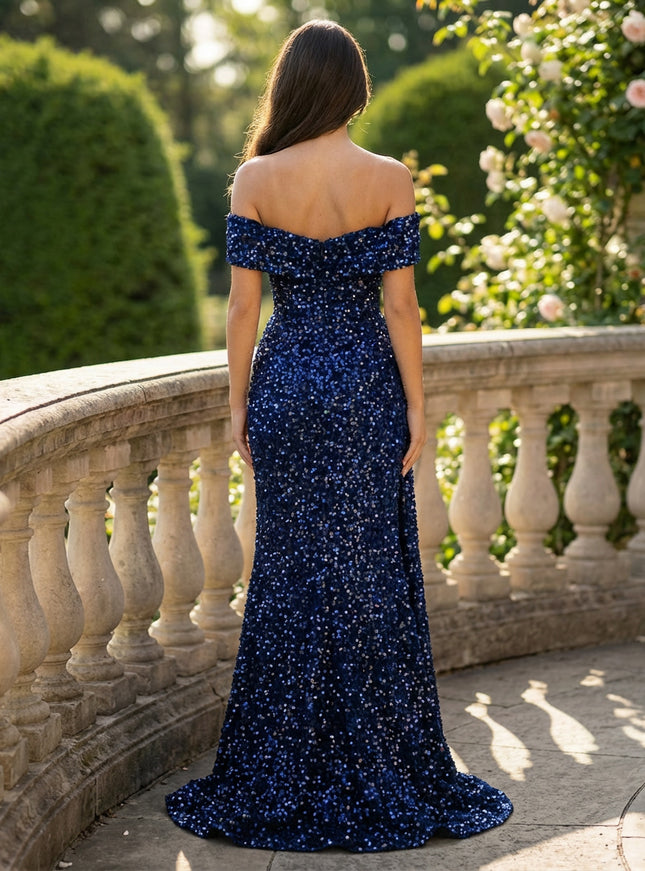 Off Shoulder Sequin Prom Dresses Mermaid Evening Gowns