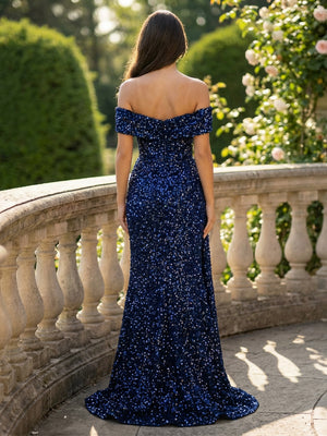 Off Shoulder Sequin Prom Dresses Mermaid Evening Gowns