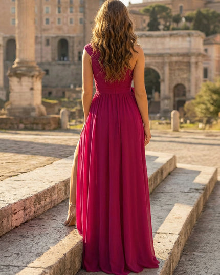 One Shoulder Chiffon Prom Dresses Evening Gowns with Bow