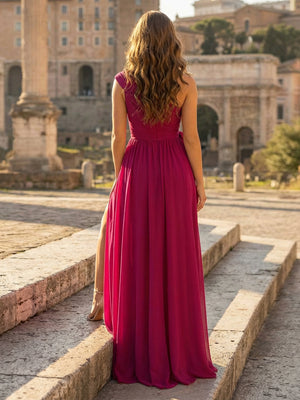 One Shoulder Chiffon Prom Dresses Evening Gowns with Bow