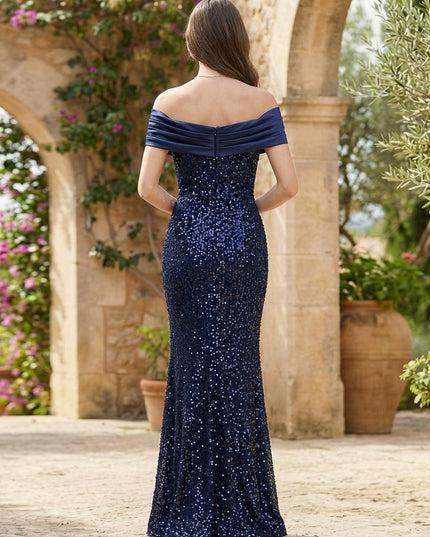 Off Shoulder Sequin Prom Dresses Maxi Evening Gowns