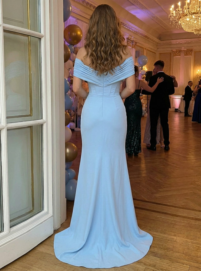 Off Shoulder Jersey Prom Dresses Maxi Evening Gowns