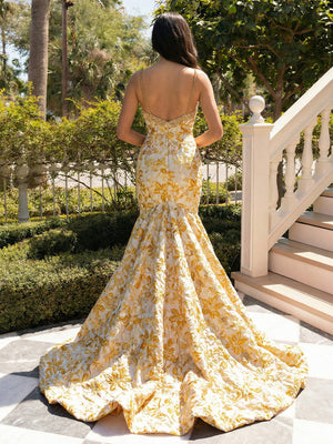 Floral Satin Spaghetti Straps Square Neck Pleated  Prom Dresses