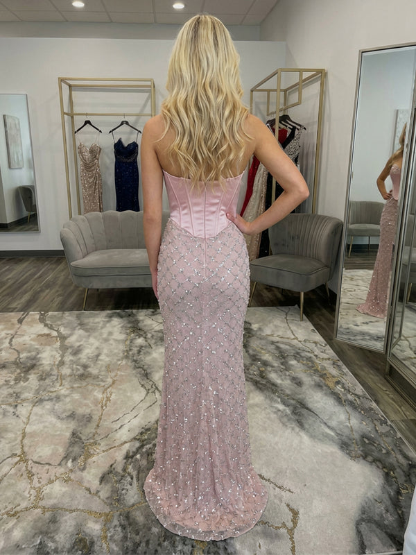 Strapless Sweetheart Satin Prom Dresses Sequin Evening Gowns