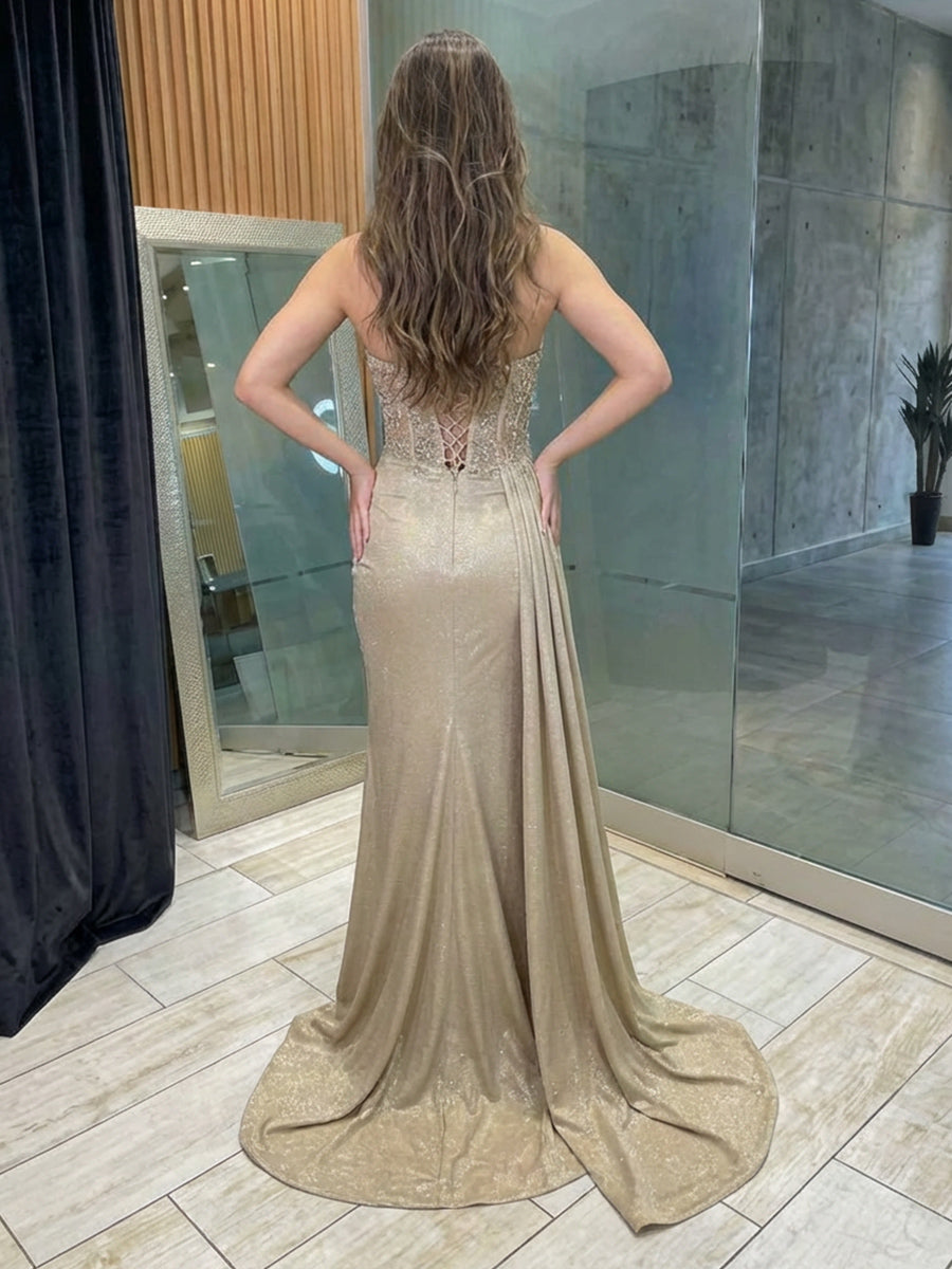 Satin Lace Appliques Sweetheart Corset Ruffles Prom Dresses