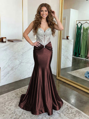 Strapless Lace Appliques Satin Evening Dresses with Pleats