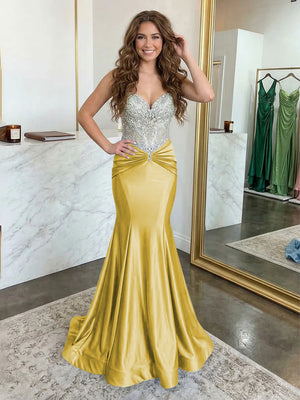Strapless Lace Appliques Satin Evening Dresses with Pleats