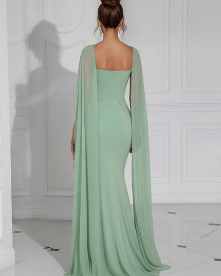 Chiffon Square Neck Pleated Ruffles Formal Dresses with Slit