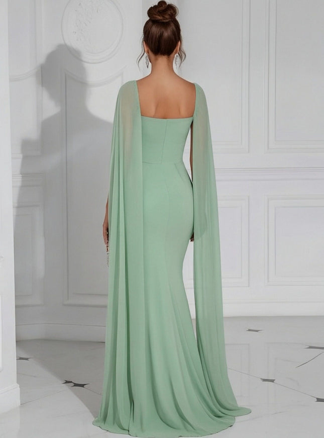 Chiffon Square Neck Pleated Ruffles Formal Dresses with Slit