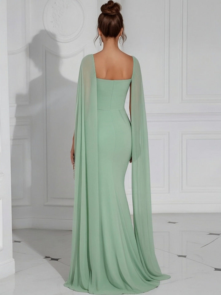 Chiffon Square Neck Pleated Ruffles Formal Dresses with Slit