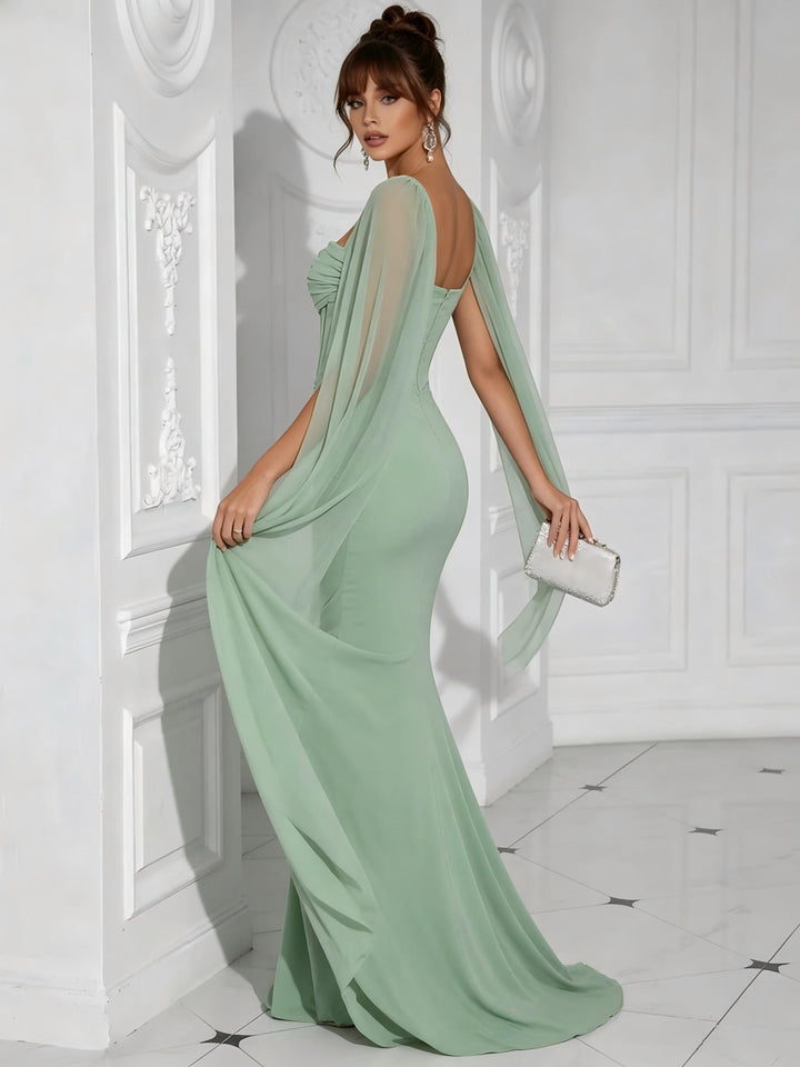 Chiffon Square Neck Pleated Ruffles Formal Dresses with Slit