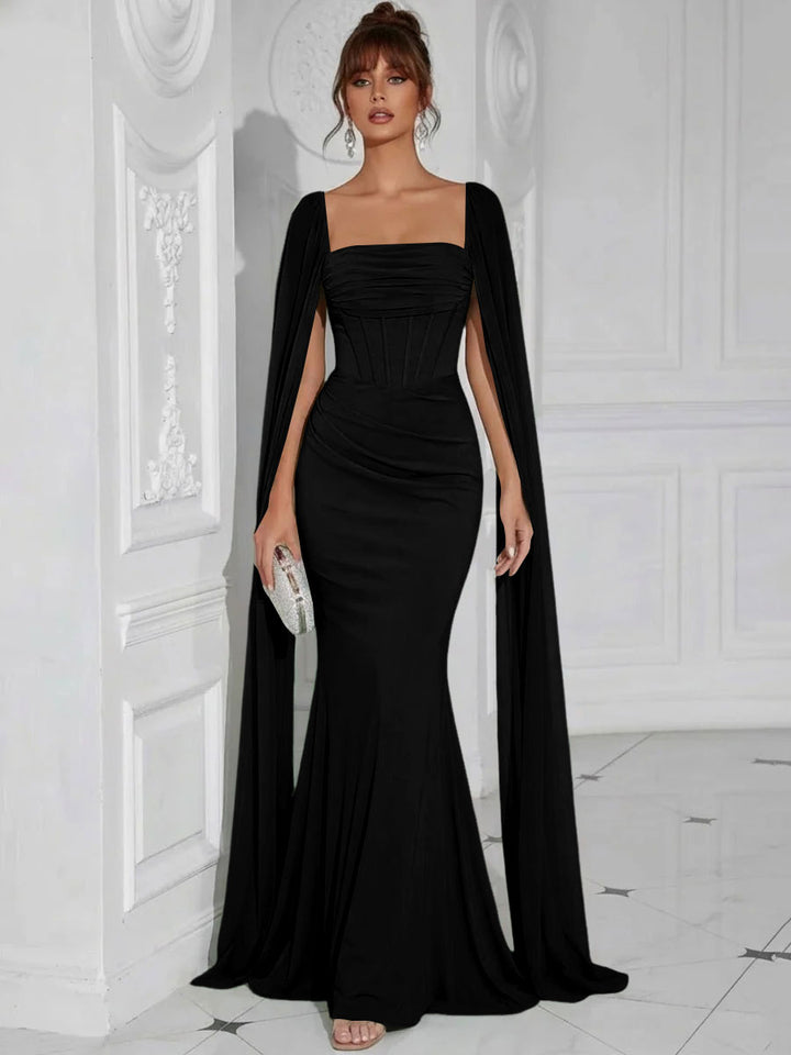 Chiffon Square Neck Pleated Ruffles Formal Dresses with Slit