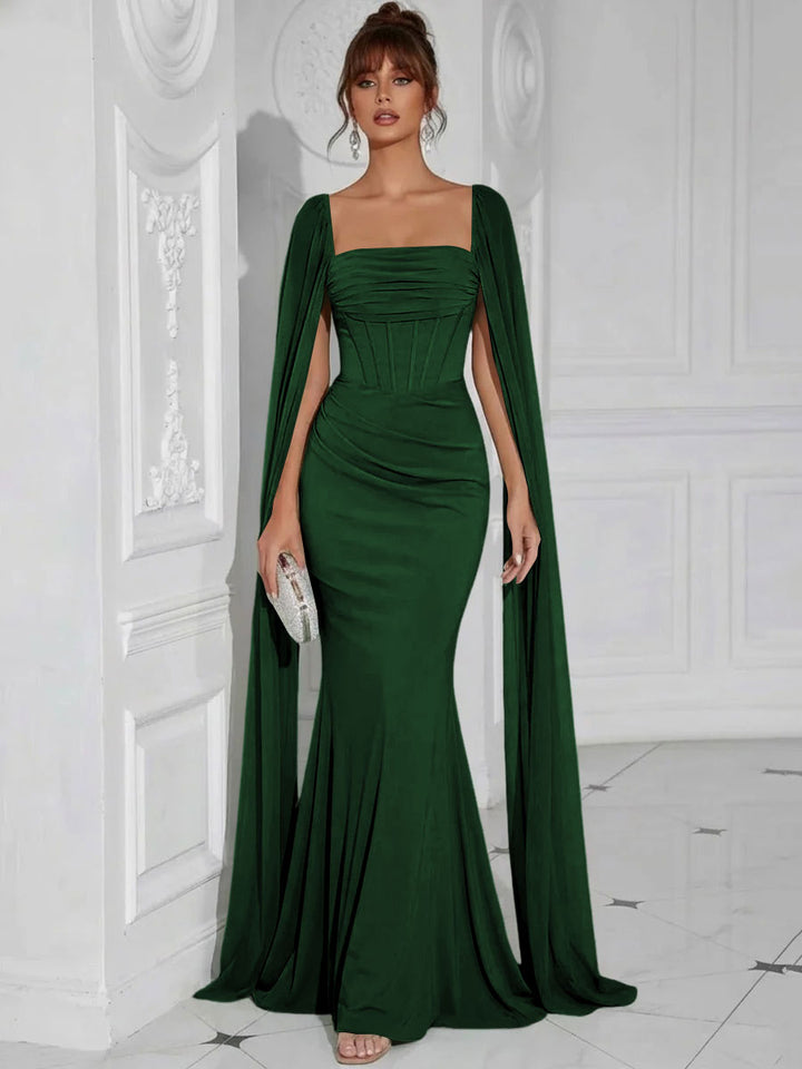 Chiffon Square Neck Pleated Ruffles Formal Dresses with Slit