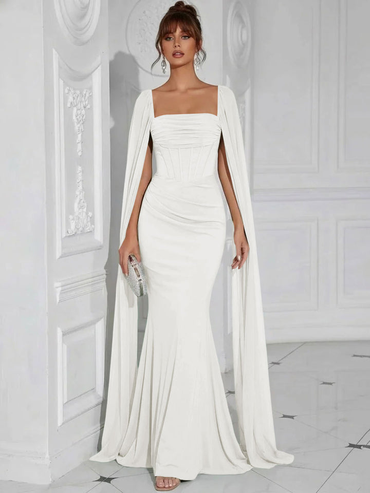 Chiffon Square Neck Pleated Ruffles Formal Dresses with Slit