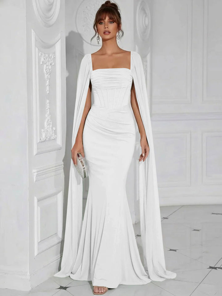Chiffon Square Neck Pleated Ruffles Formal Dresses with Slit