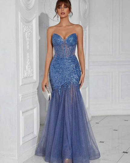 Sweetheart Corset Pleated Ruffles Tulle Formal Dresses