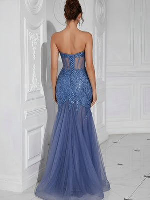 Sweetheart Corset Pleated Ruffles Tulle Formal Dresses