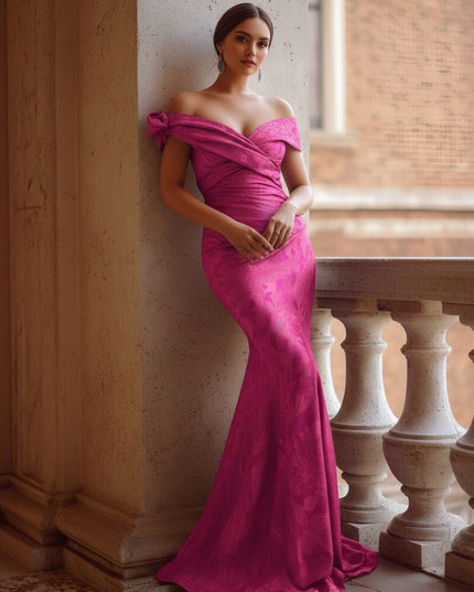 Floral Off the Shoulder Corset Ruffles Formal Dresses