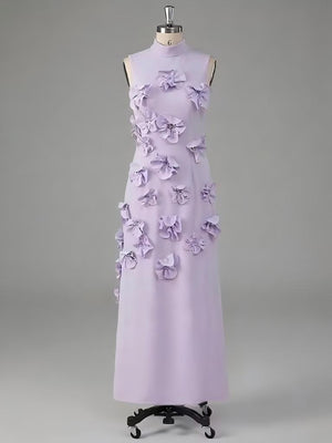 3D Flower Sleeveless A Line Wedding Guest Dresses Maxi Formal Gowns