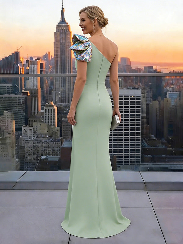 Satin One Shoulder Formal Dresses with Slit