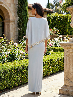 Chiffon Scoop Neck Mermaid Pleated Formal Dresses with Slit