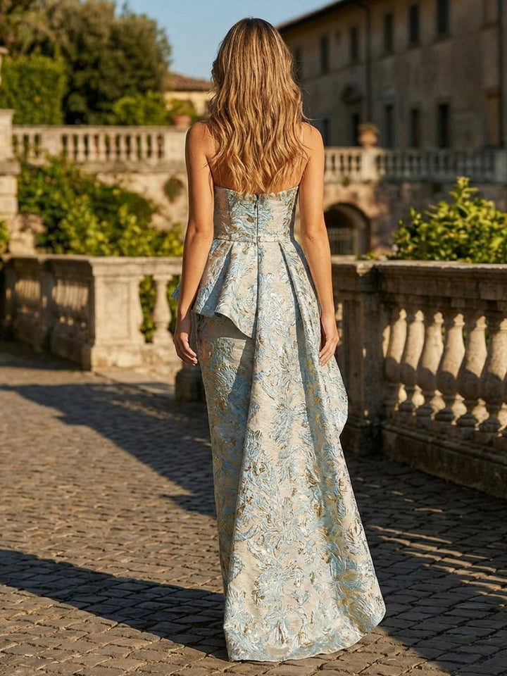 Jacquard A Line Strapless Floor Length Evening Dresses