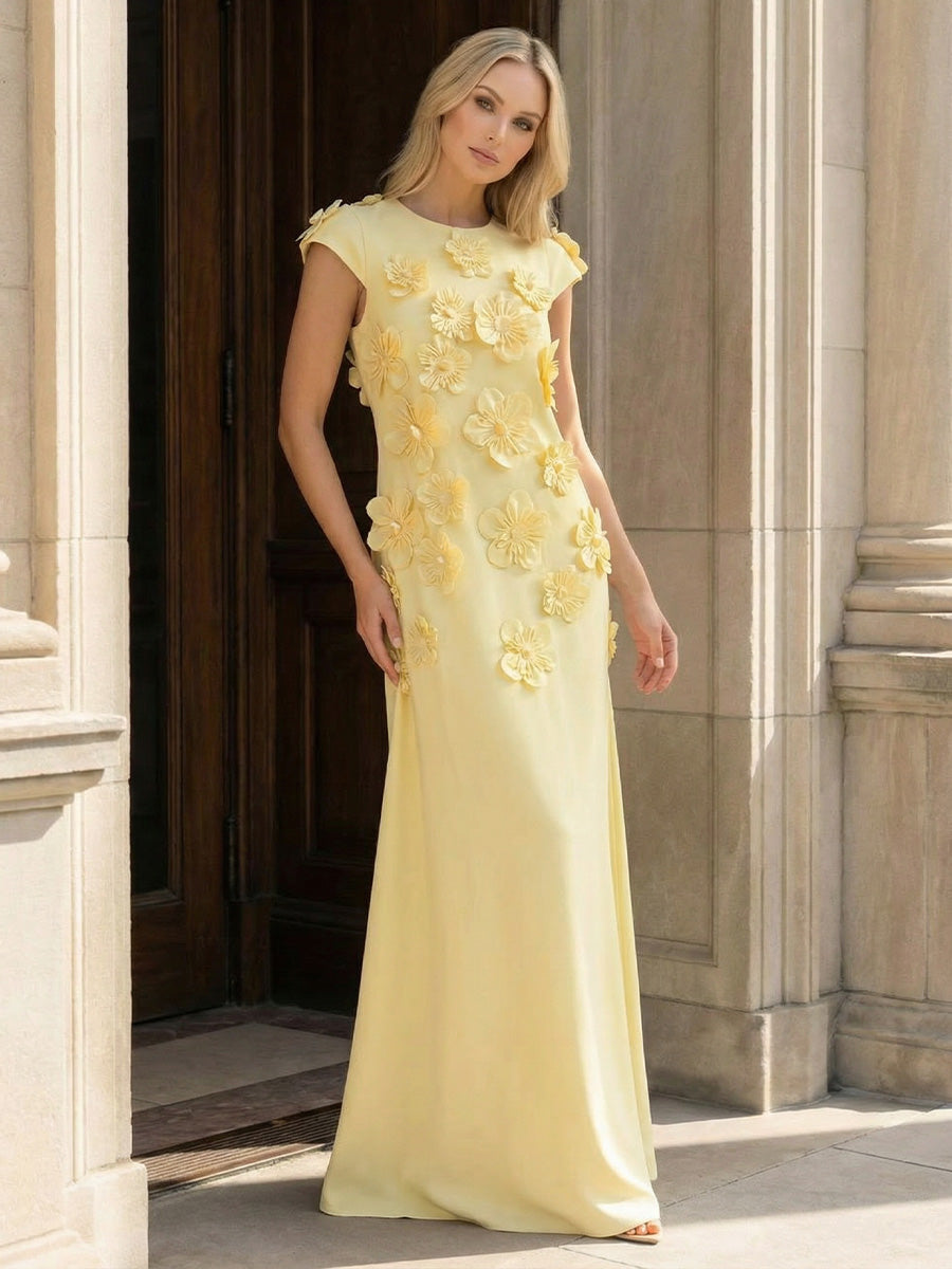 Satin A Line Scoop Neck Floor Length Formal Dresses