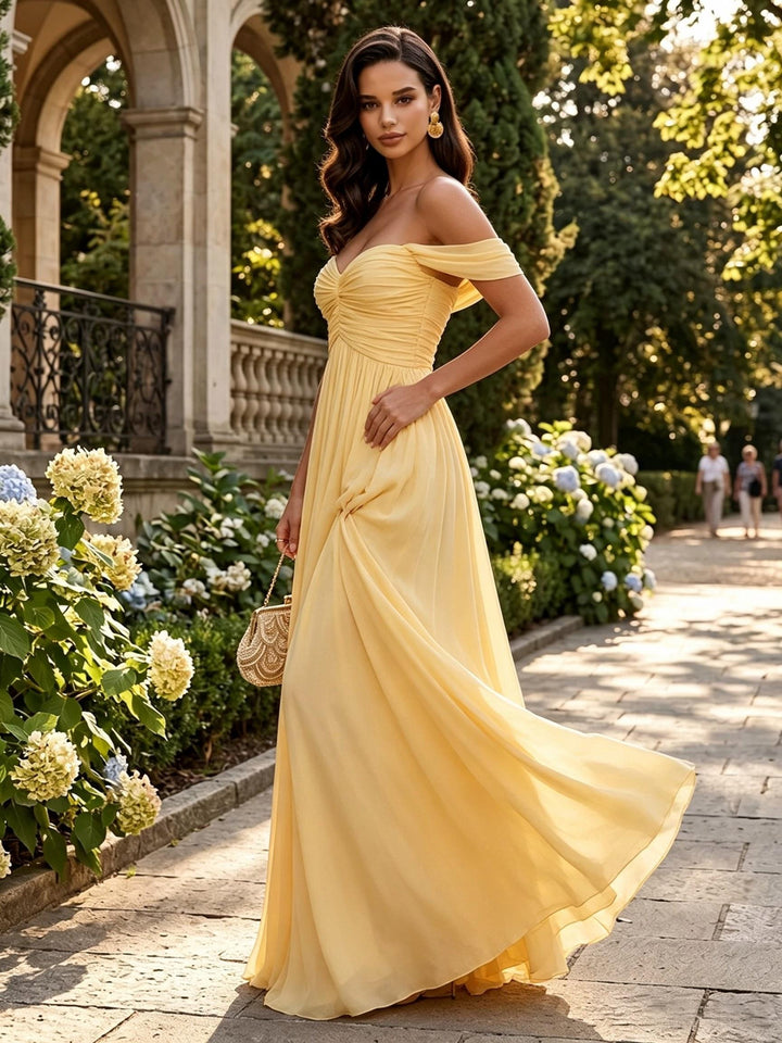 Chiffon A Line Off the Shoulder Corset Formal Dresses