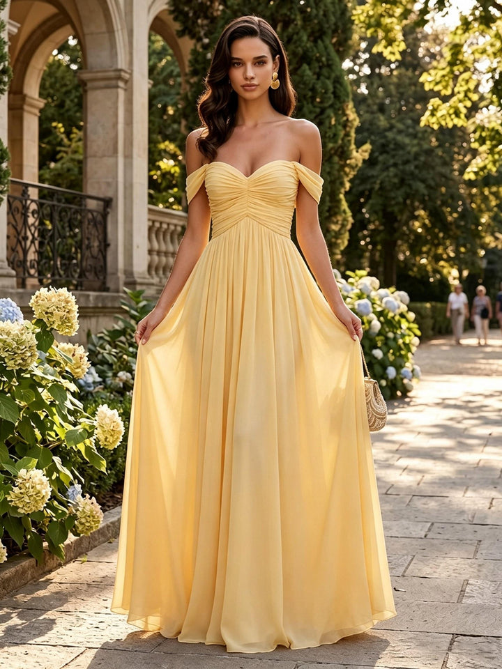 Chiffon A Line Off the Shoulder Corset Formal Dresses