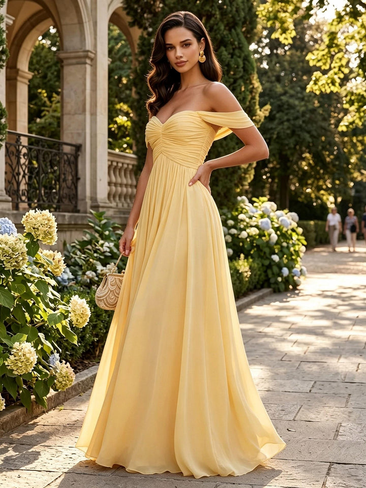 Chiffon A Line Off the Shoulder Corset Formal Dresses
