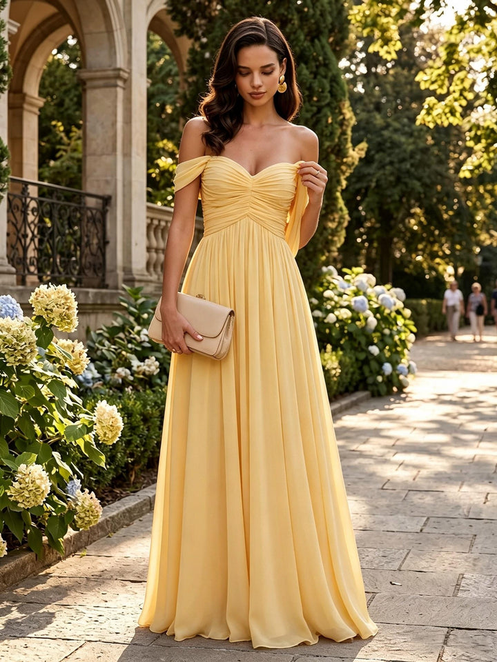 Chiffon A Line Off the Shoulder Corset Formal Dresses