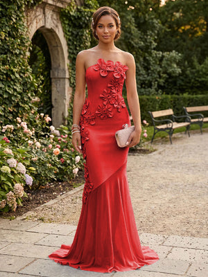 Satin Mermaid Strapless Corset Formal Dresses