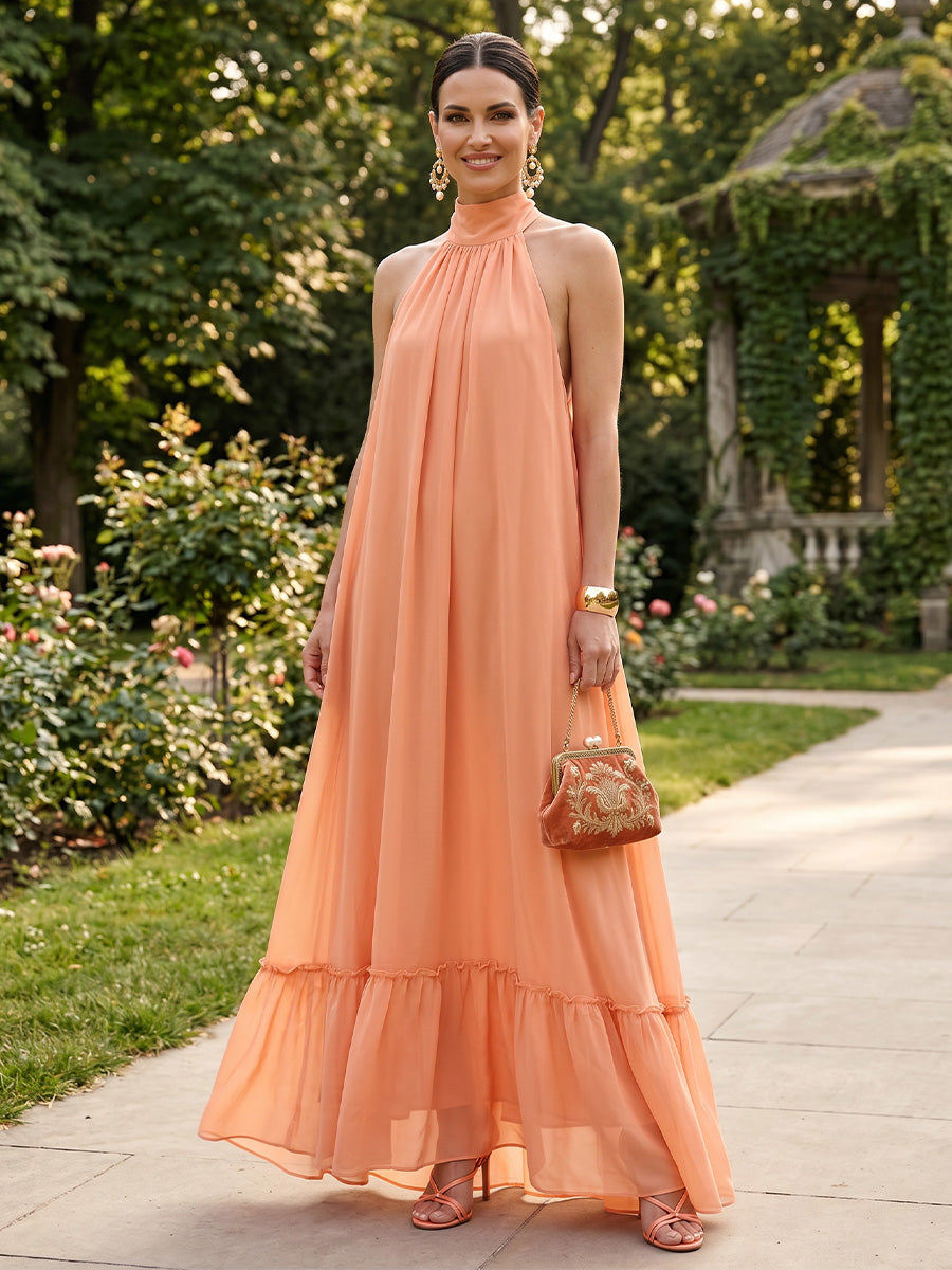 Chiffon A Line Scoop Neck Corset Formal Dresses
